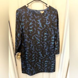 J Crew, Size 0. Dark navy, teal, blue design dress.